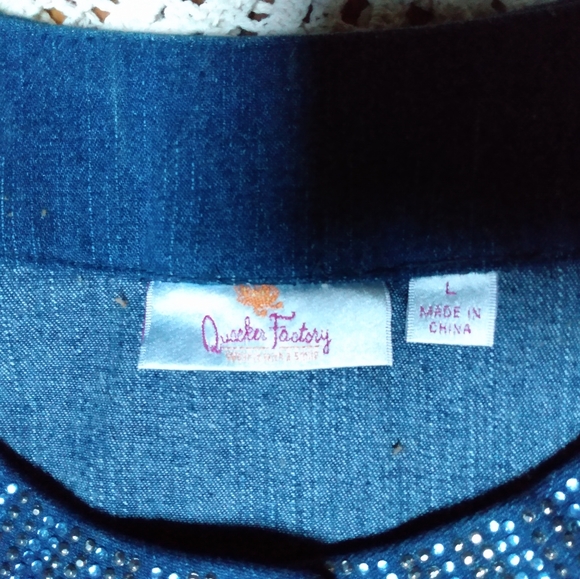 NWOT Quacker Factory Rhinestone Denim Jacket Blue L - Picture 4 of 7